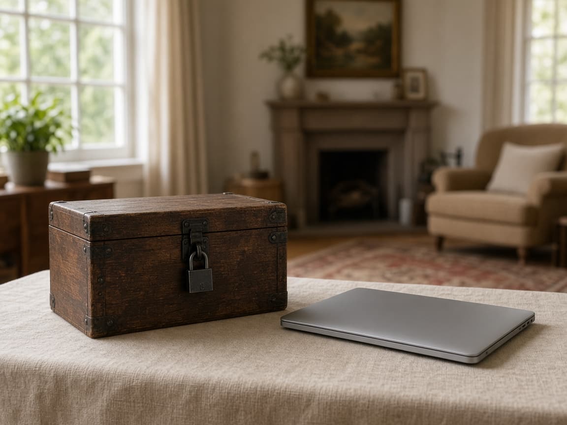 Private workspace with closed laptop